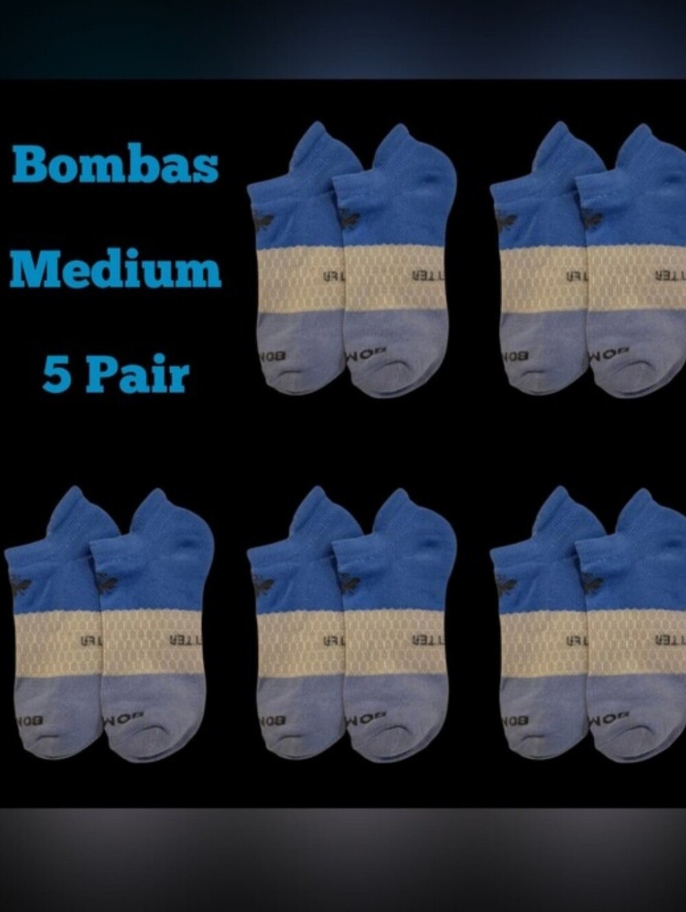 Bombas Medium Ankle Socks Blue & Gray 5 Pair BNWT Unisex Honeycomb Arch Support